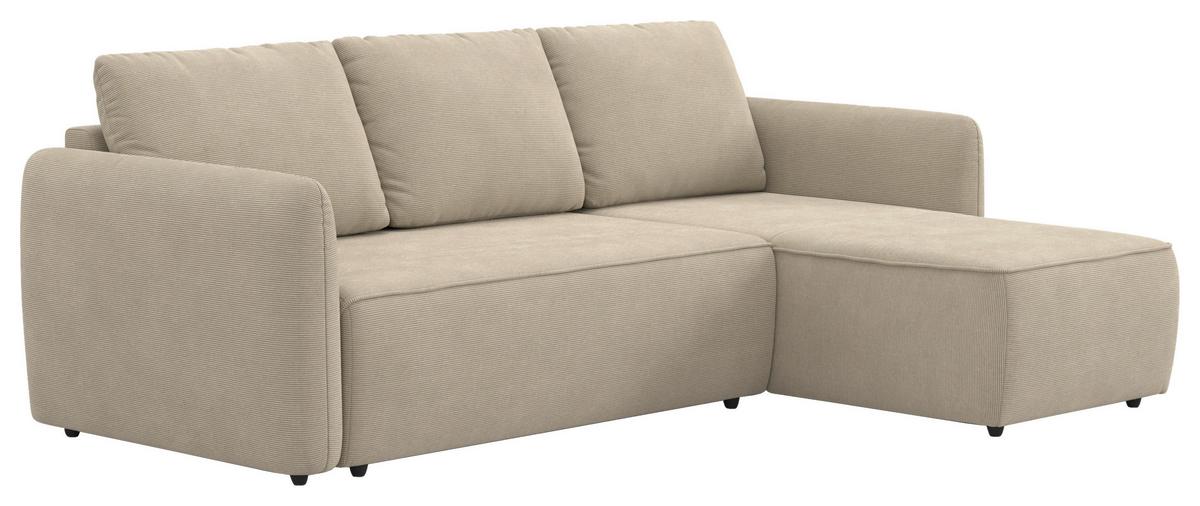 Ecksofa mit Bettfunktion Flow Cord braun, B: 239cm - Hellbraun/Schwarz, Trend, Textil (239/170cm) - MID.YOU