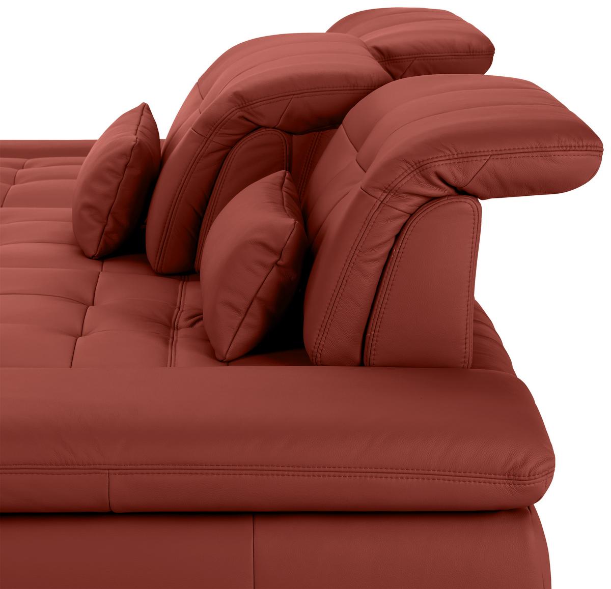 Rohová sedačka SANFINO, ľavá, vínovočervená pravá koža - vínovočervená/chrómová, Konventionell, kov/koža (199/79-96/305cm) - Premium Living