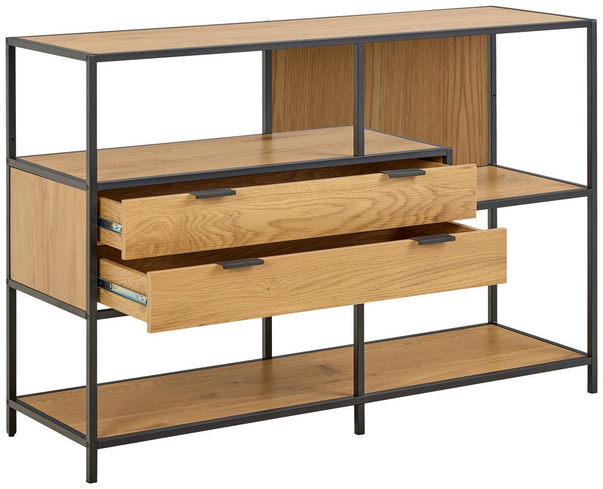 REGÁL SEAFORD - černá/přírodní barvy, Moderní, kov/kompozitní dřevo (77/114/35cm)