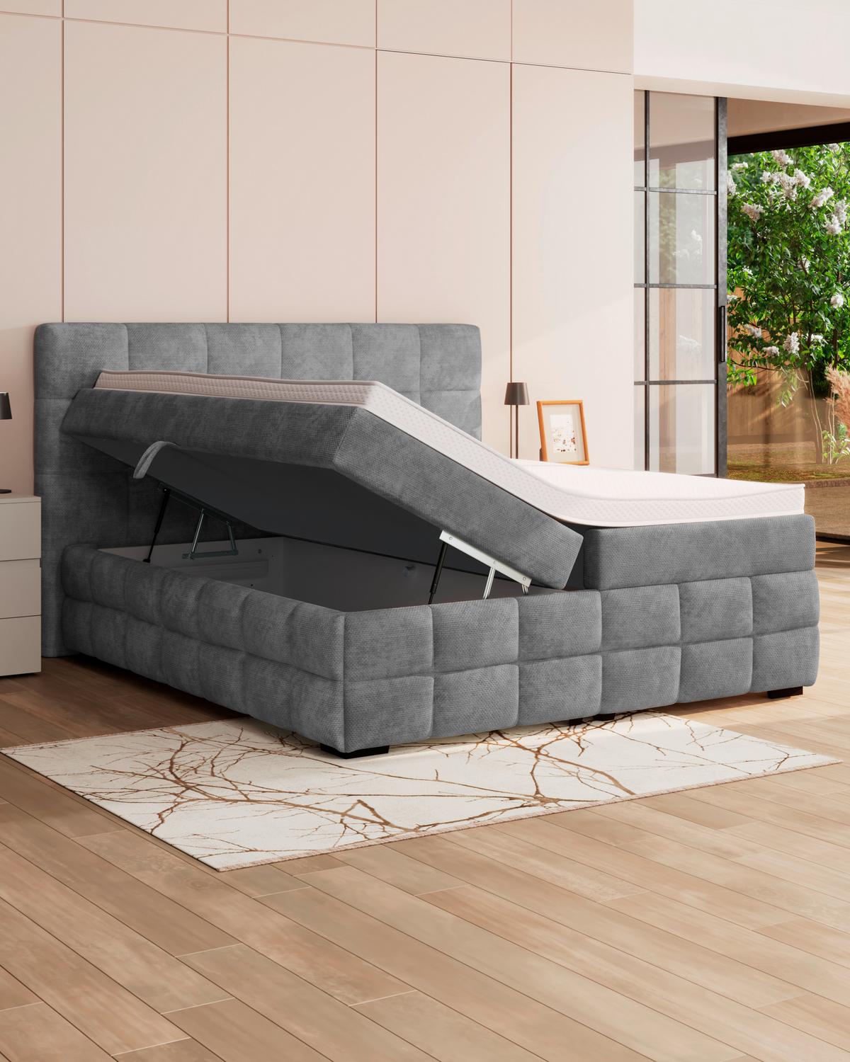 Čalouněná postel VEGA 180x200 cm, šedá - šedá/černá, Trend, dřevo/textil (180/200cm)