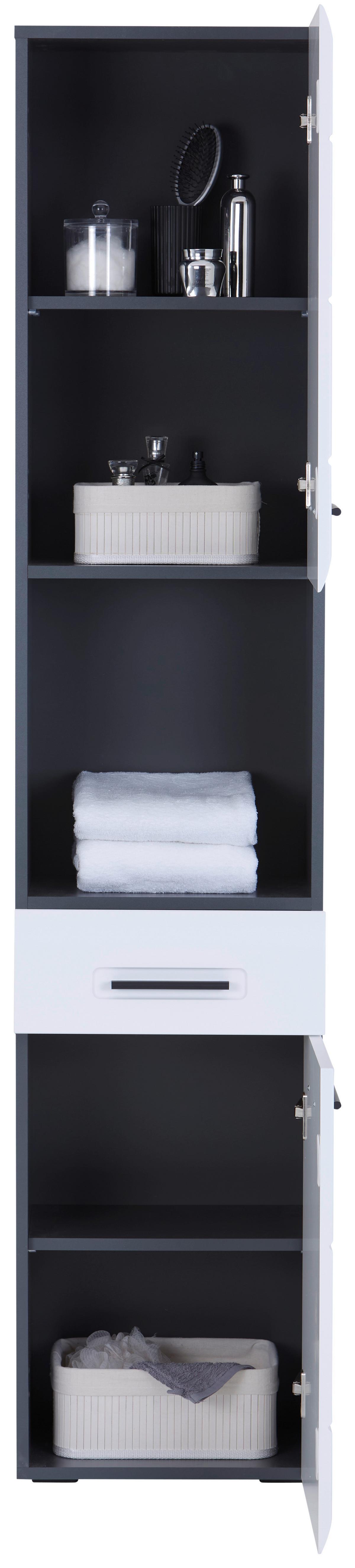 Badezimmer Hochschrank Pearl New Snol 117 BxH 40x188,5 cm - Anthrazit/Weiß, KONVENTIONELL, Holzwerkstoff (40/188,5/29,6cm)