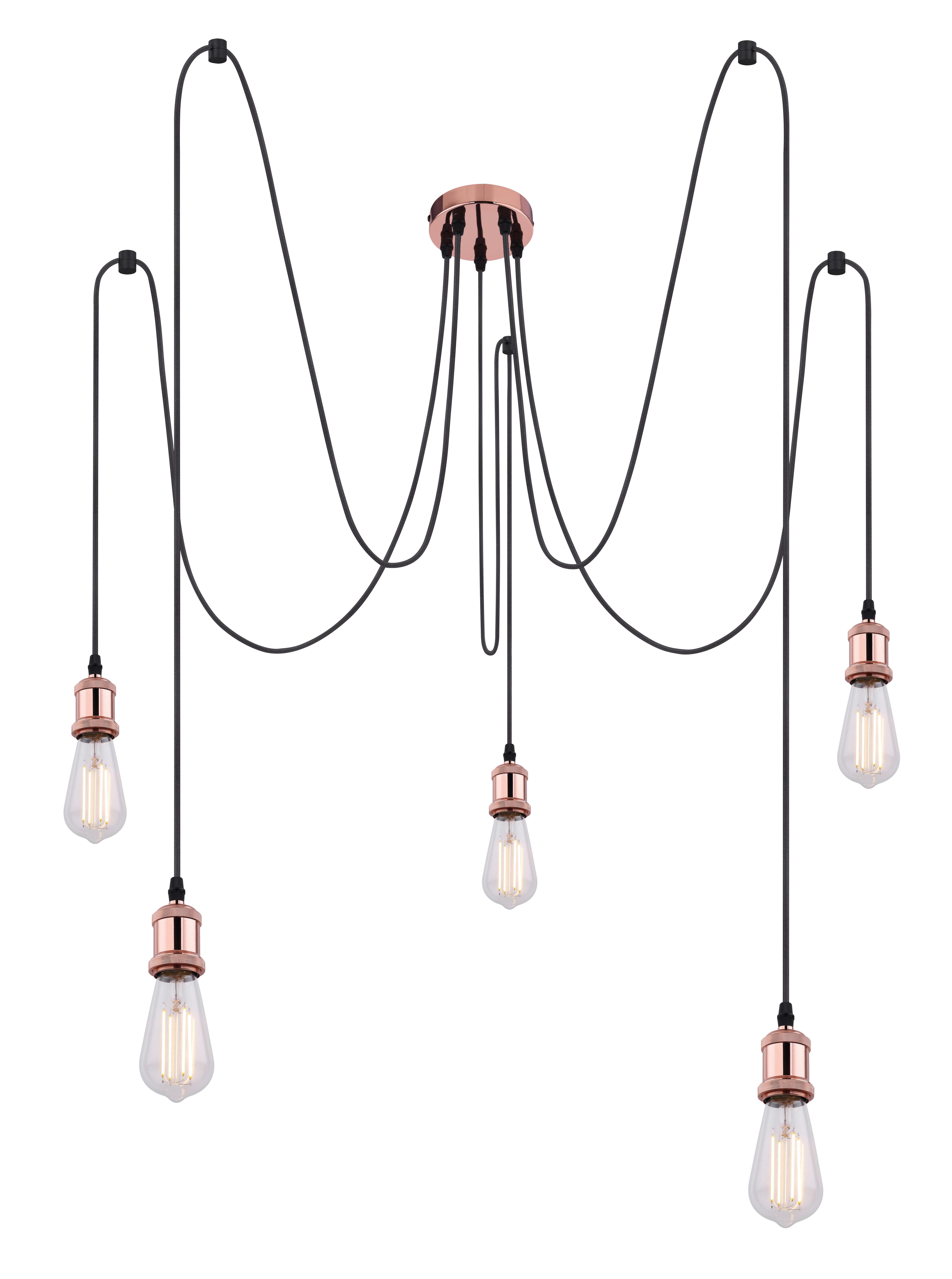 Hängeleuchte Globe H: 200 cm 5-Flammig, Kupferfarben - Kupferfarben, Basics, Textil/Metall (11,7/200cm) - Globo