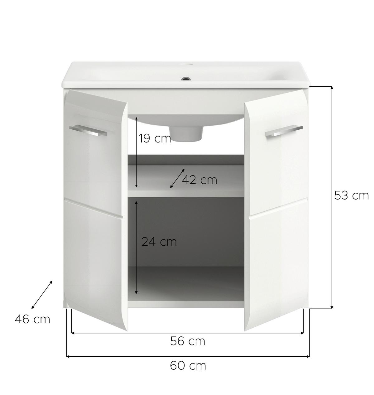 Skříňka s umyvadlem Ice, bílá - bílá/barvy stříbra, Moderní, kompozitní dřevo/plast (60/55/46cm) - MID.YOU