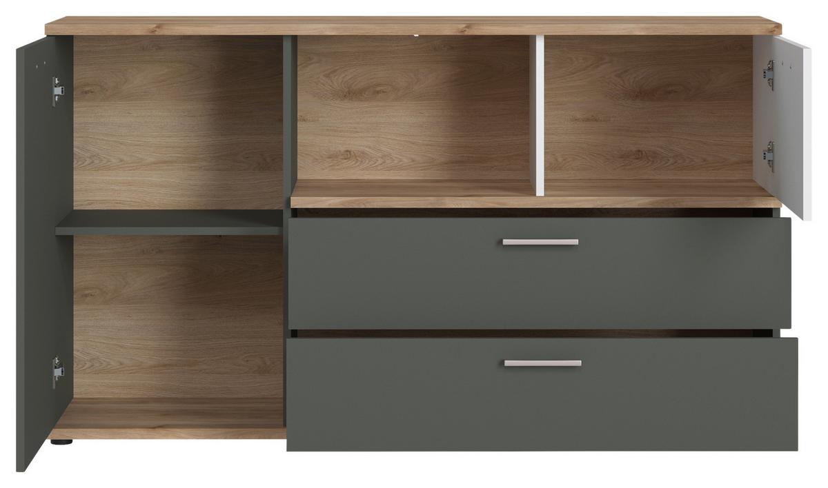 Komoda TWENTY dekor bílá/grafit/dub - bílá/barvy dubu, Moderní, kompozitní dřevo/plast (150/86/40cm) - Modern Living