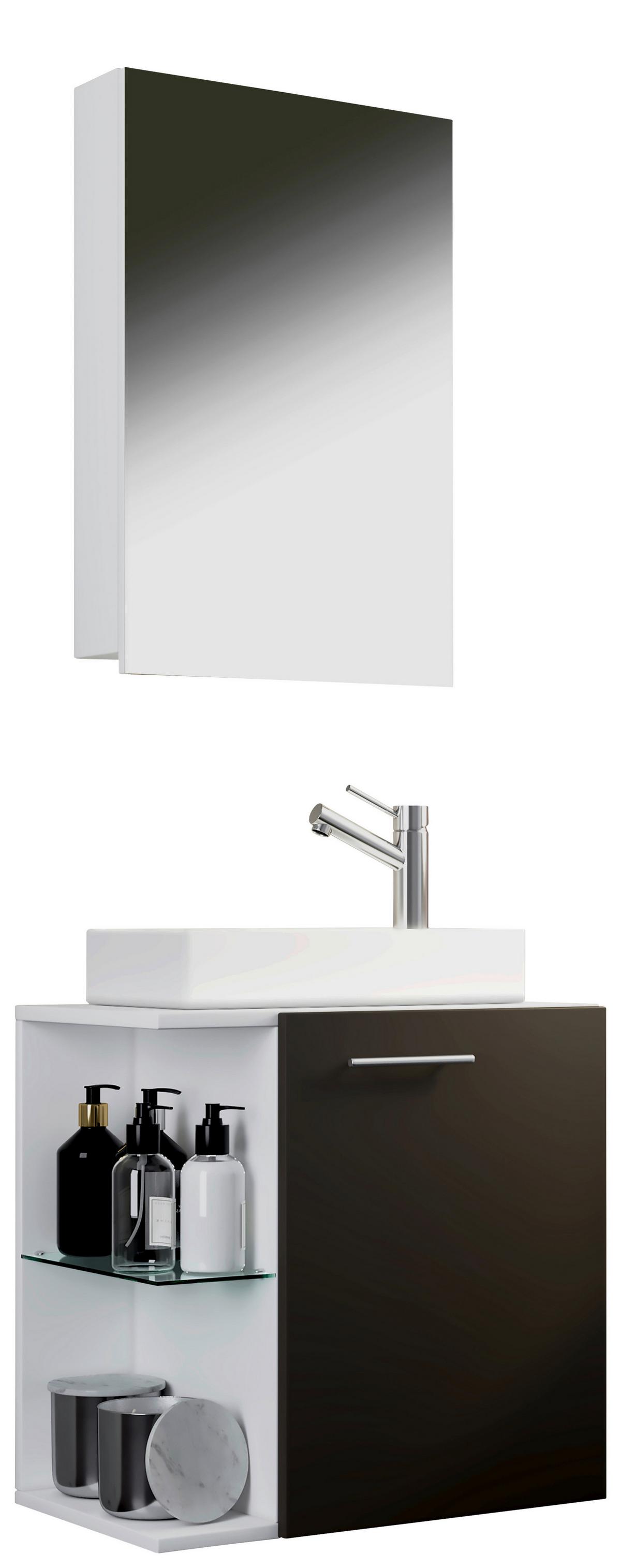 Badmöbel-Set 3-Tlg. Hängend Hausa B: 63 cm Weiß/Anthrazit - Anthrazit/Weiß, MODERN, Keramik/Holzwerkstoff (52cm) - MID.YOU