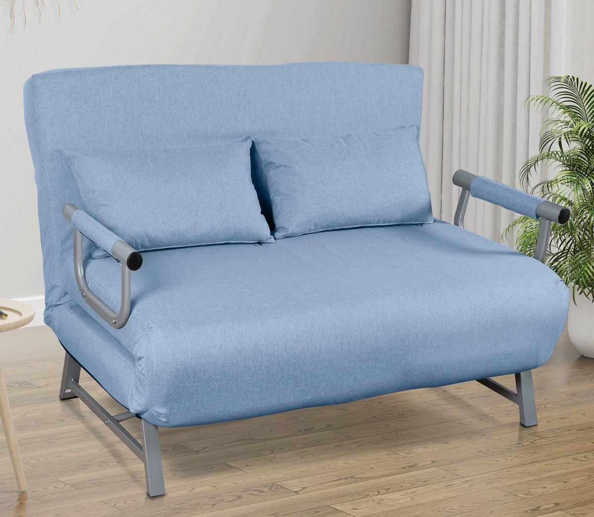 Rozkládací pohovka KOLINO II - šedá/modrá, Moderní, kov/textil (127/95/78cm) - MID.YOU
