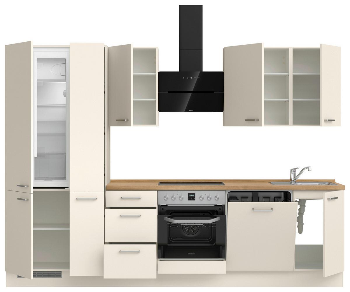 Kuchyňská linka 300 cm, magnoliová supermatná - barvy dubu/magnolie, Moderní, kov/kompozitní dřevo (300cm) - Nobilia