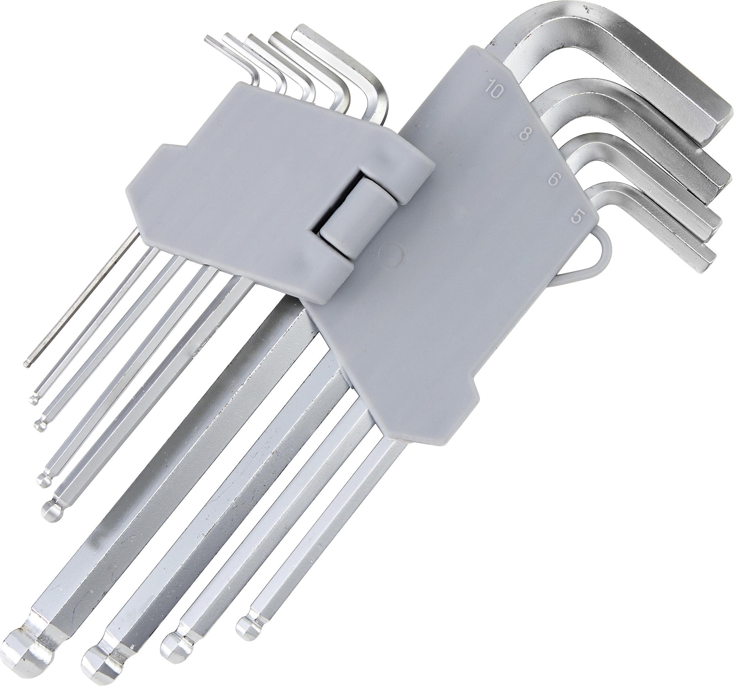 Inbus-Schlüsselsatz 9-Tlg. Kugelkopf, Klapphalter - Silberfarben, KONVENTIONELL, Metall