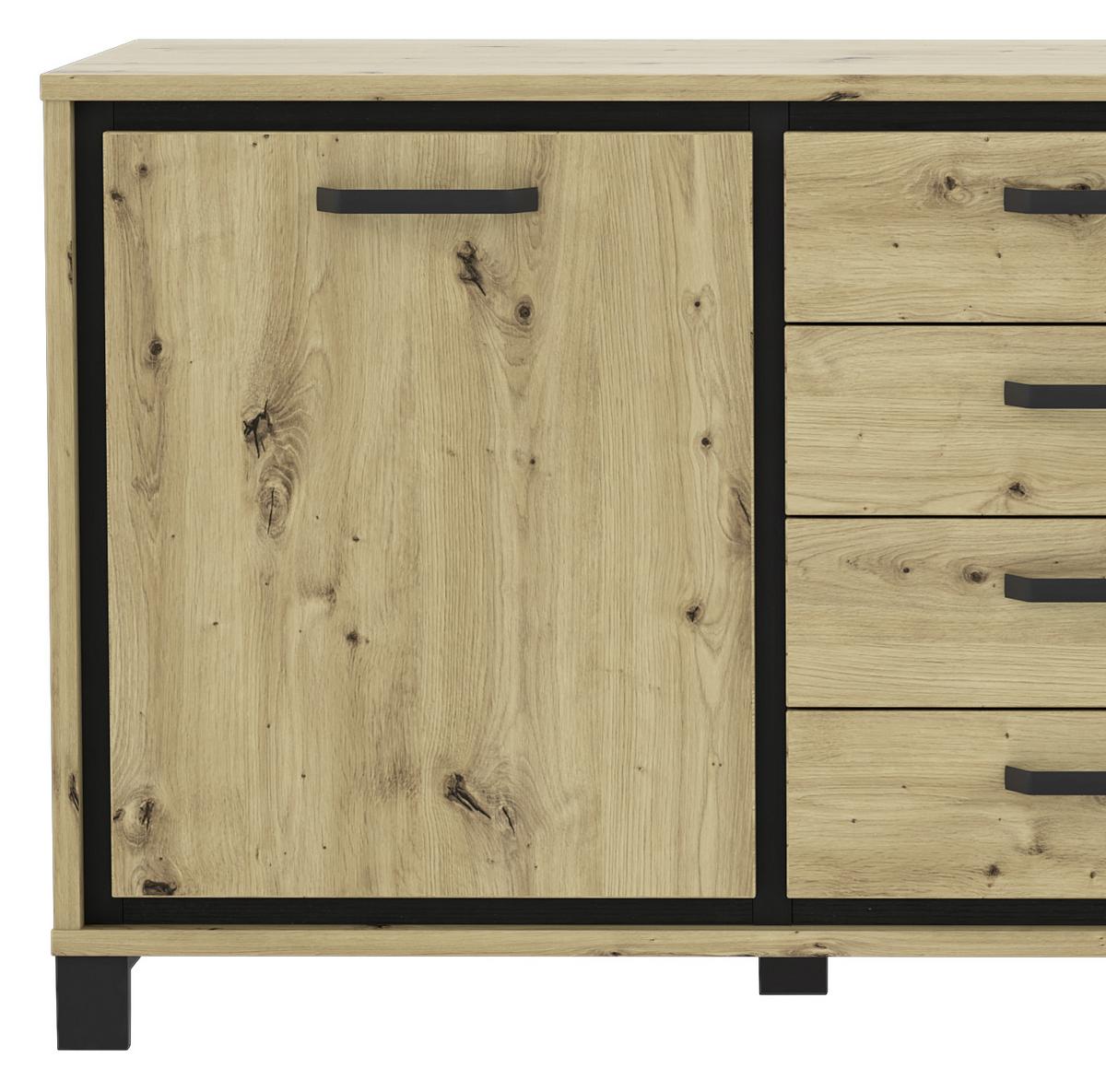 Sideboard B: 178 cm Trondheim, Eiche Dekor/Schwarz - Eichefarben/Schwarz, Basics, Holzwerkstoff/Kunststoff (178.4cm) - Livetastic