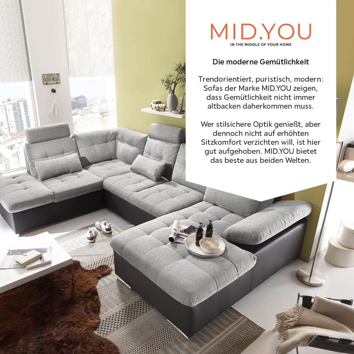 Wohnlandschaft Mit Schlaffunktion Jakarta - Chromfarben/Schwarz, Design, Textil (218/324/170cm) - MID.YOU