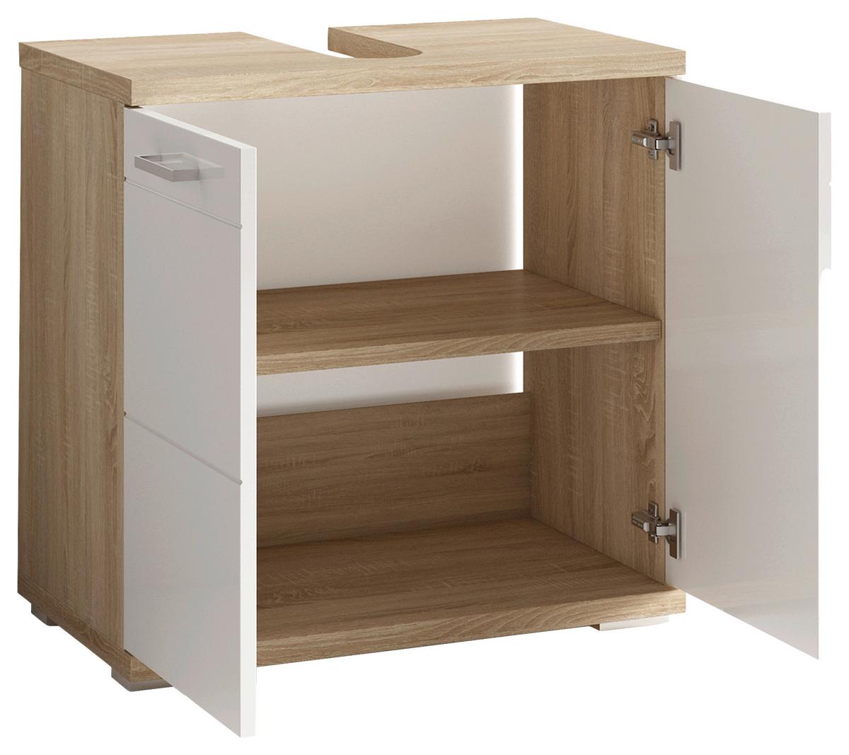 Waschbeckenunterschrank Nebraska B: 60 Cm Sonoma Eiche - Weiß Hochglanz/Silberfarben, MODERN, Holzwerkstoff (60/59/31,5cm) - MID.YOU