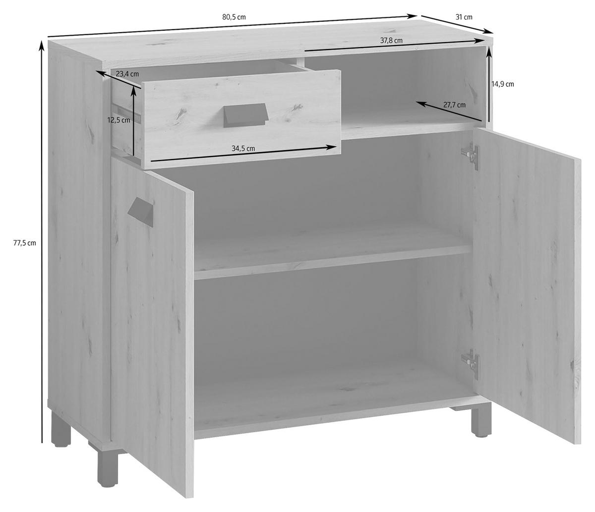 Unterschrank Wellness B: 80,5 Cm Artisan Eiche Dekor - Anthrazit/Schwarz, MODERN, Holzwerkstoff (80,5/77,5/31cm) - MID.YOU