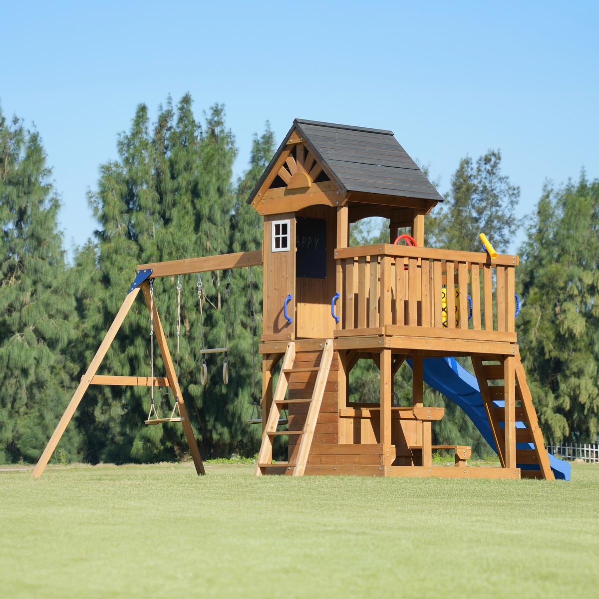 Spielturm mit Rutsche Blau - Blau/Anthrazit, Basics, Holz/Kunststoff (435/410/305cm) - Ambia Garden