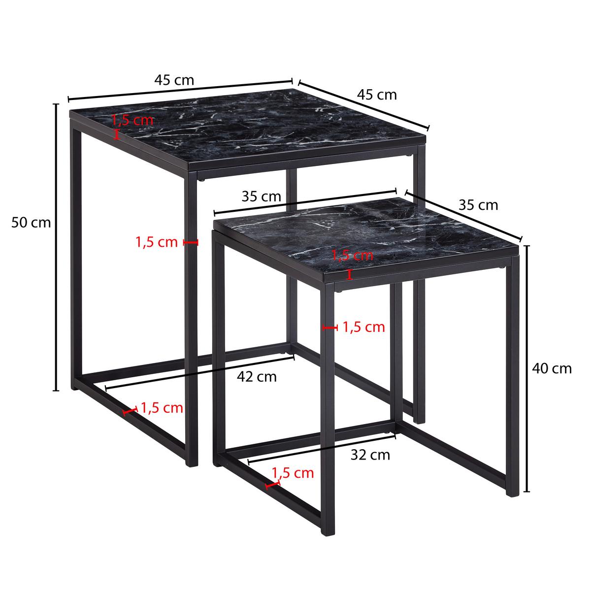 Beistelltisch 2er-Set In Marmoroptik, Schwarz - Schwarz, KONVENTIONELL, Holzwerkstoff/Metall (45/45/50cm) - MID.YOU
