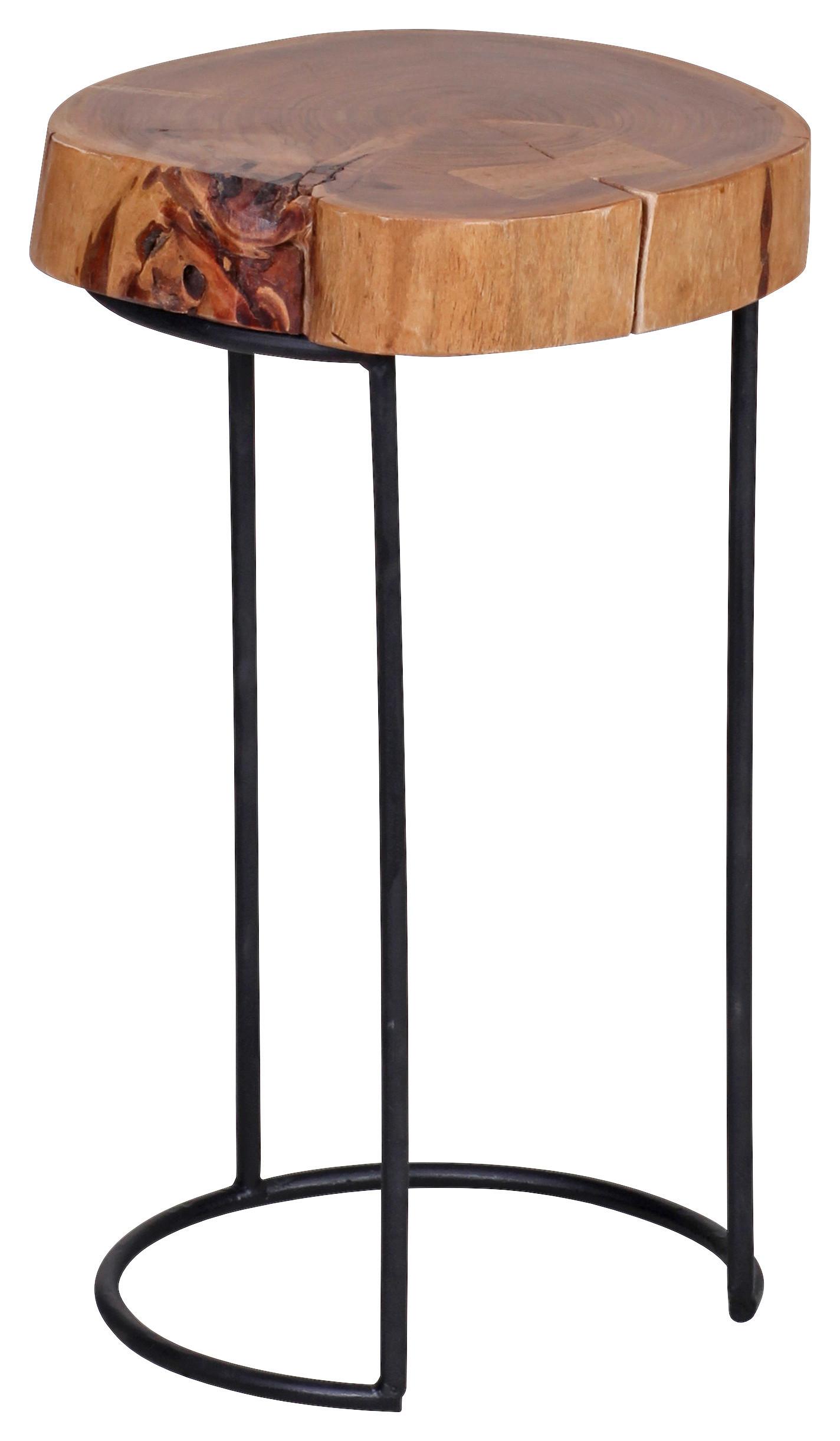 Příruční stolek Akola masiv - černá/barvy akácie, Design, kov/dřevo (28/28/45cm) - MID.YOU