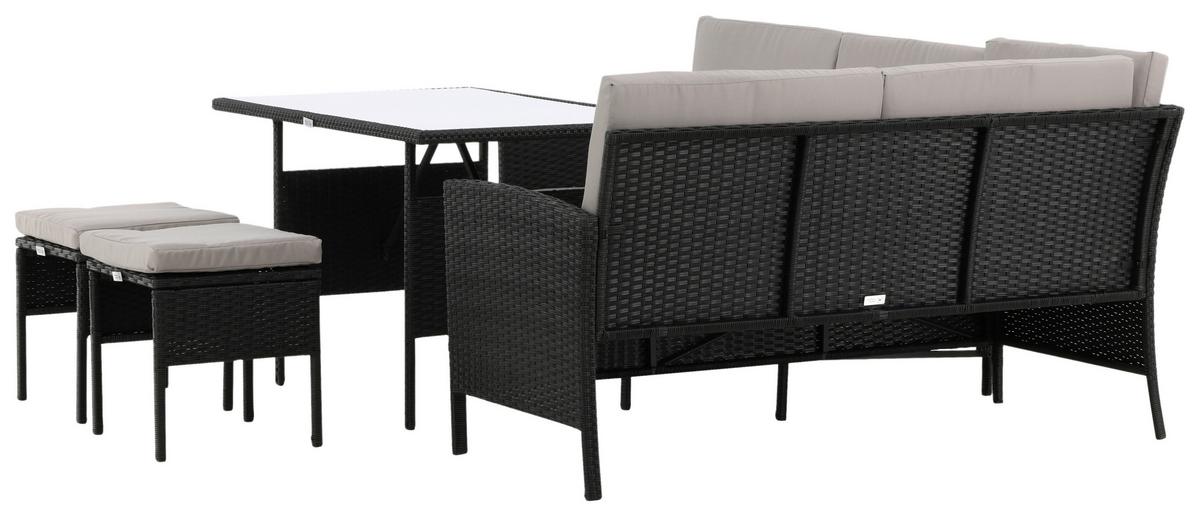 Loungegarnitur 4-Tlg Knock Kunststoff mit Kissen - Schwarz/Grau, KONVENTIONELL, Kunststoff - Gardenson