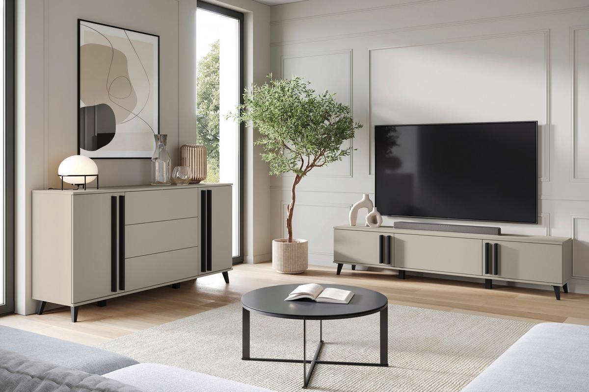 Lowboard Helsinki 183 Beige/Congo B: 180 cm - Beige/Schwarz, Trend, Holzwerkstoff (180/40/33cm)