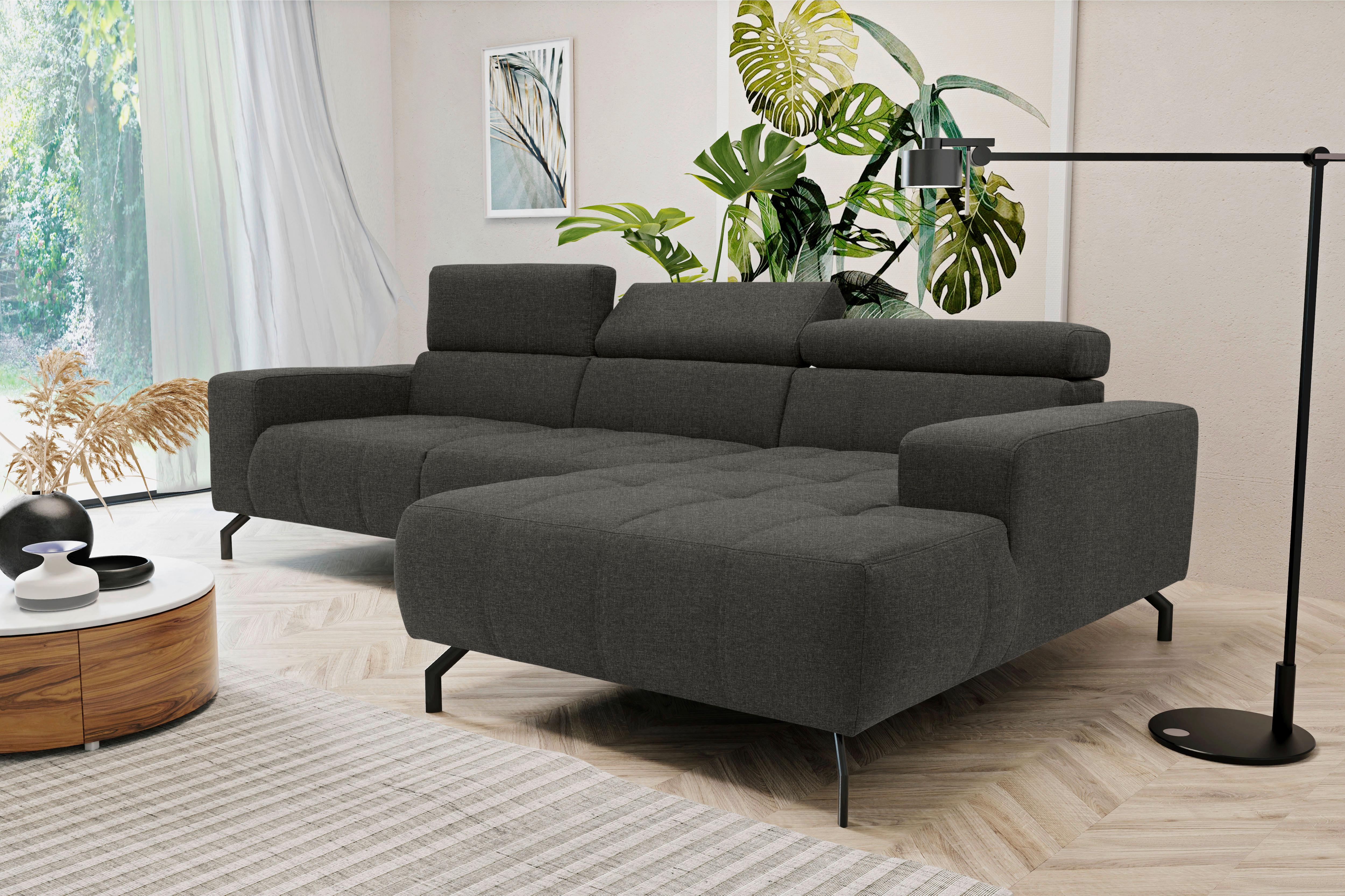 Ecksofa Kopfteil Verstellbar Cunelli Schwarz/braun Webstoff - Schwarz/Braun, Design, Textil (292/175cm) - MID.YOU