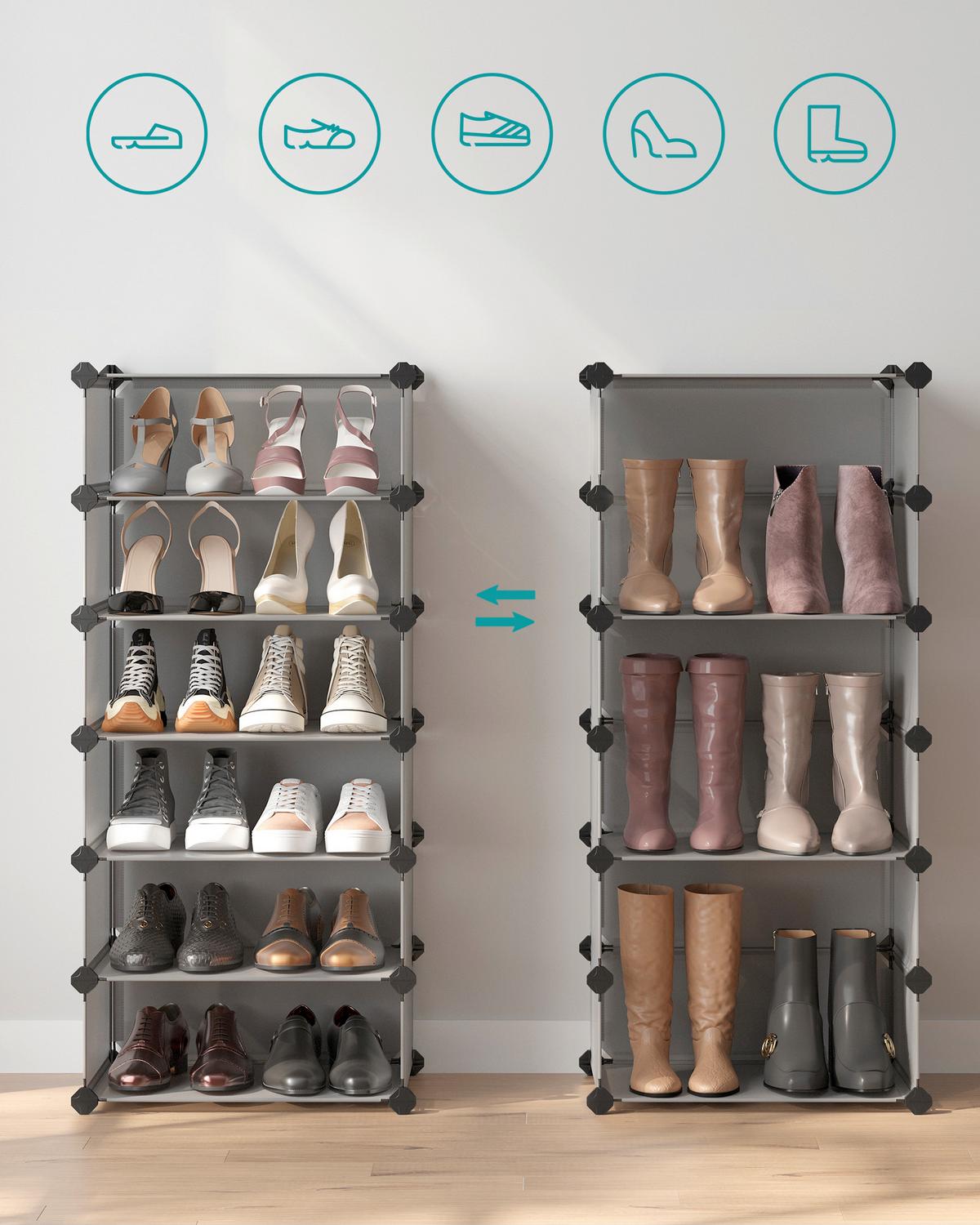 Schuhregal Grau B: 43 cm - Grau, Basics, Kunststoff/Metall (43/173/31cm)