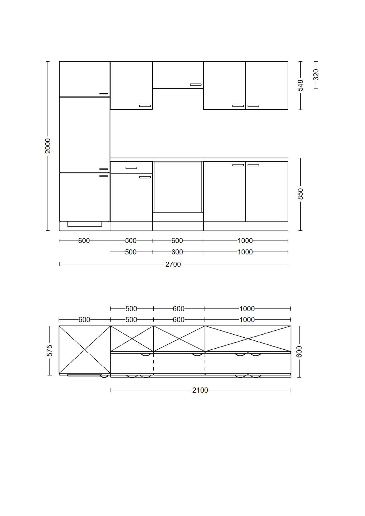 Kuchynský blok SAMOA bez spotrebičov, šírka 270 cm - biela/dub sonoma, Konventionell, kompozitné drevo/plast (270cm)