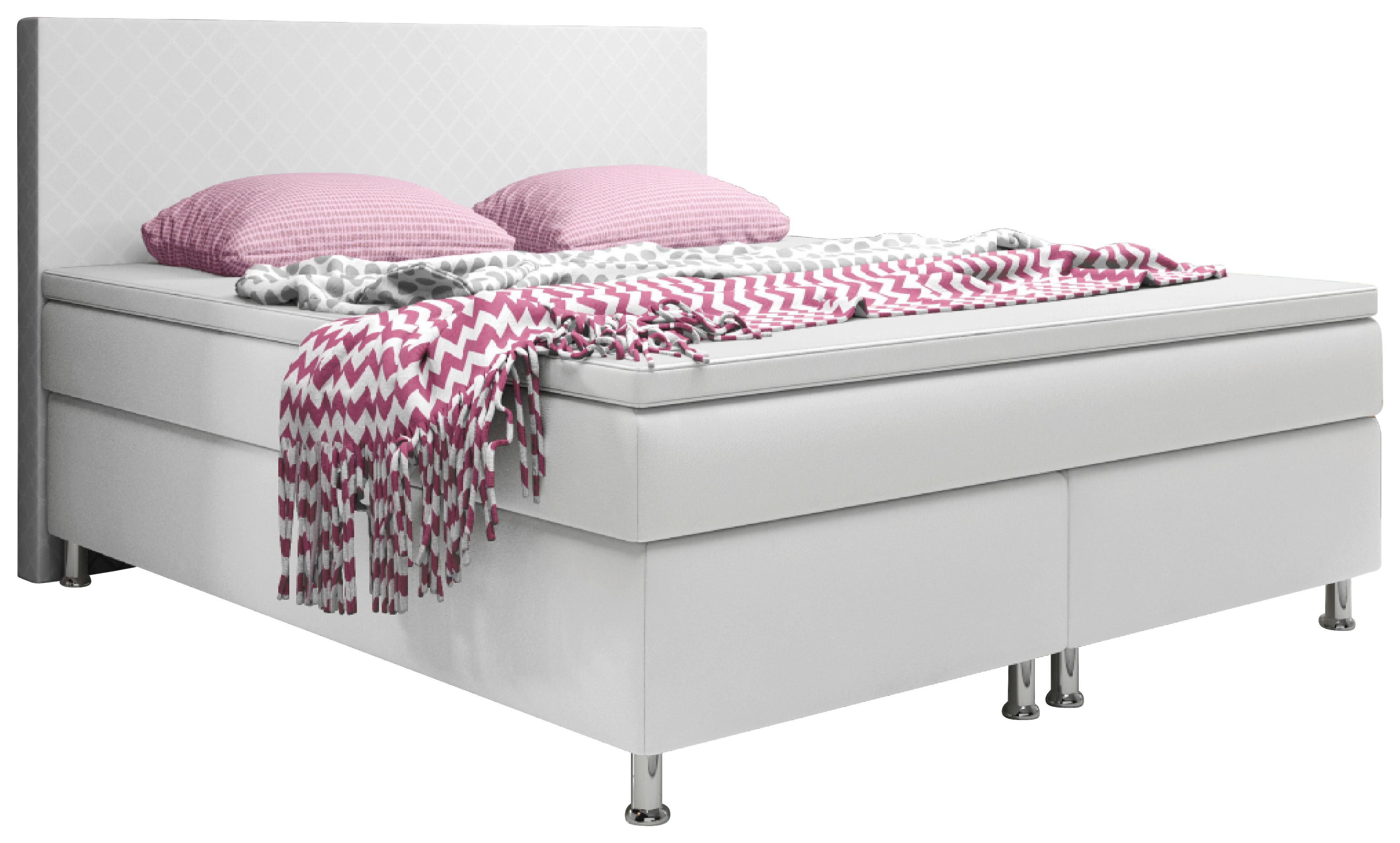 Boxspringbett Mit Topper 180x200 Cm Madrid - Silberfarben/Weiß, KONVENTIONELL, Leder/Textil (180/115/210cm) - MID.YOU