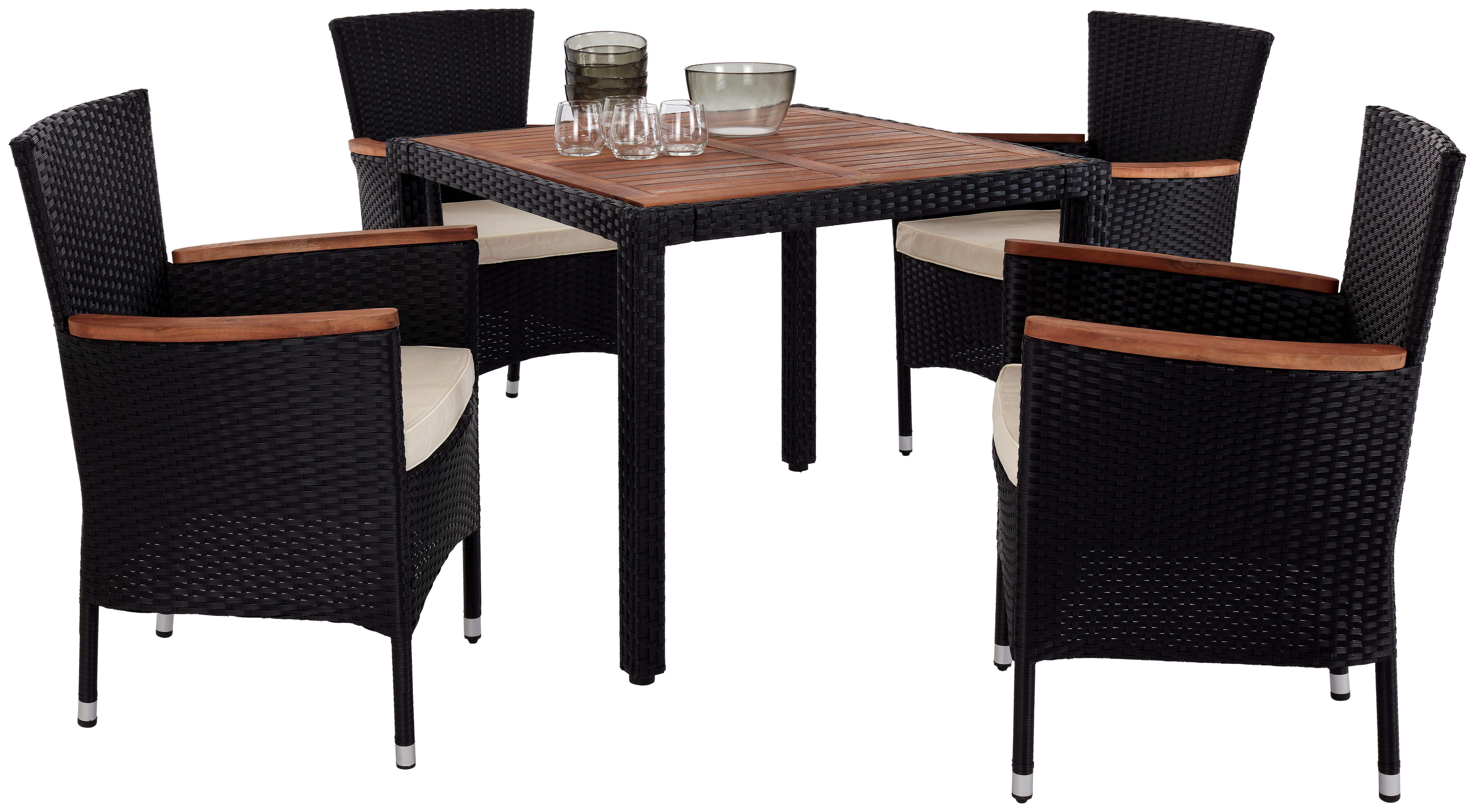 Gartengarnitur Moa 5-Teilig Kunststoff U. Holz mit Kissen - Beige/Creme, MODERN, Holz/Kunststoff - Ondega