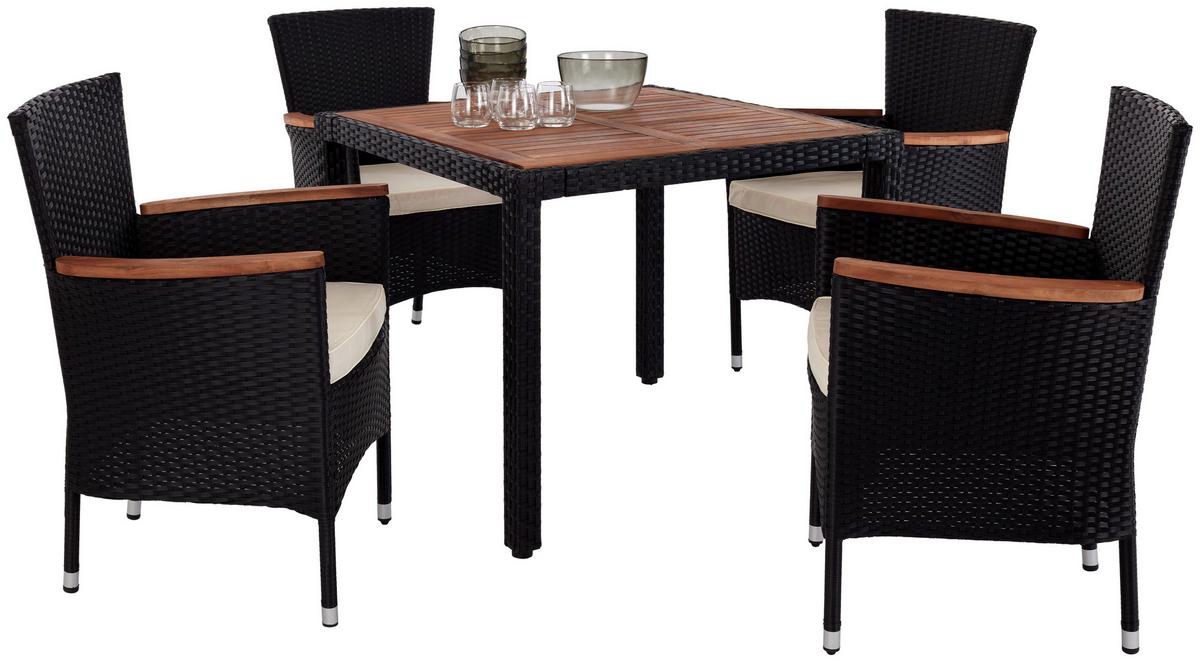 Gartengarnitur Moa 5-Teilig Kunststoff U. Holz mit Kissen - Beige/Creme, MODERN, Holz/Kunststoff - Ondega