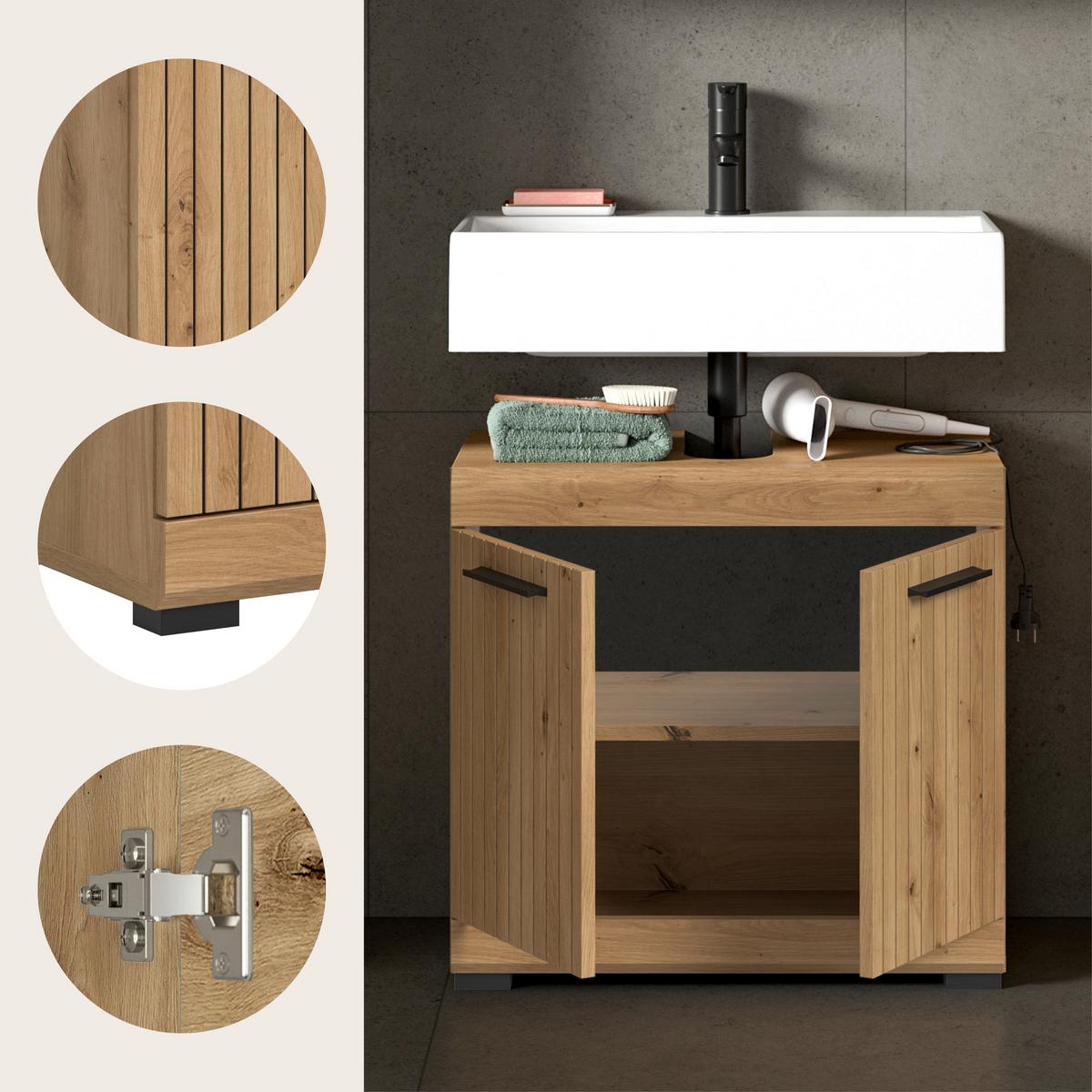 Waschbeckenunterschrank Scout Eiche Artisan Dekor B: 60cm - Schwarz/Eiche Artisan, Trend, Holzwerkstoff (60/56/34cm) - MID.YOU