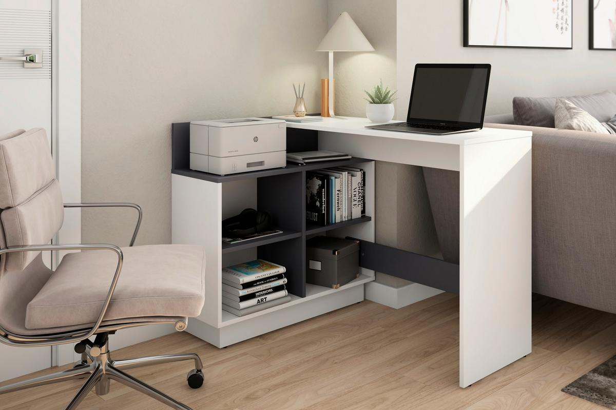 Eckschreibtisch Berni - Graphitfarben/Weiß, MODERN, Holzwerkstoff (102/80/77,5cm) - MID.YOU