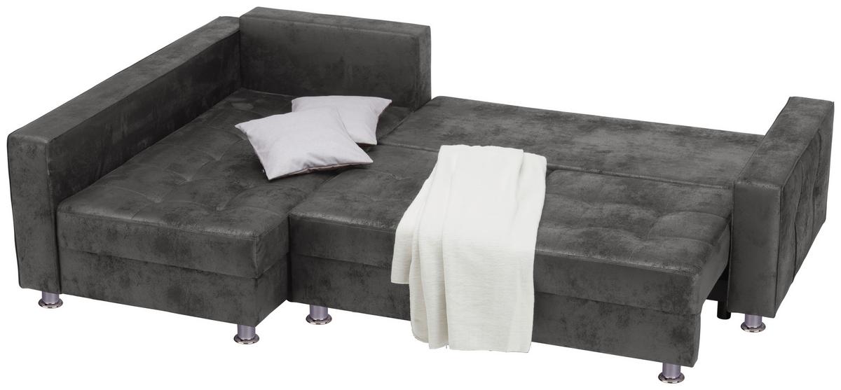Ecksofa Mit Schlaffunktion + Bettkasten Fancesco Grau - Chromfarben/Dunkelgrau, MODERN, Textil (167/266cm) - Livetastic