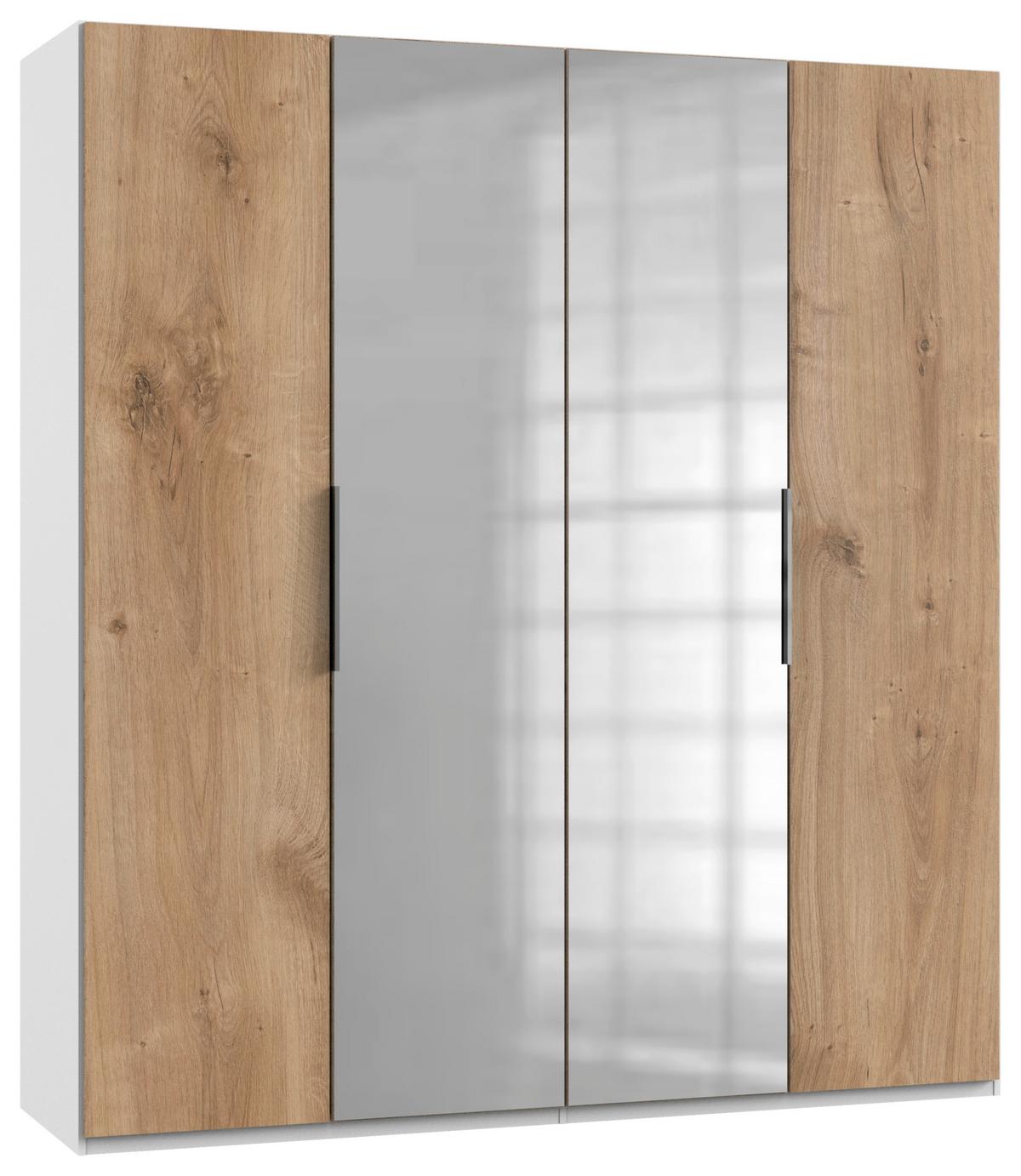 Drehtürenschrank Mit Spiegel 200 Cm Level, Weiß/eiche Dekor - Eichefarben/Weiß, MODERN, Holzwerkstoff (200/216/58cm) - MID.YOU