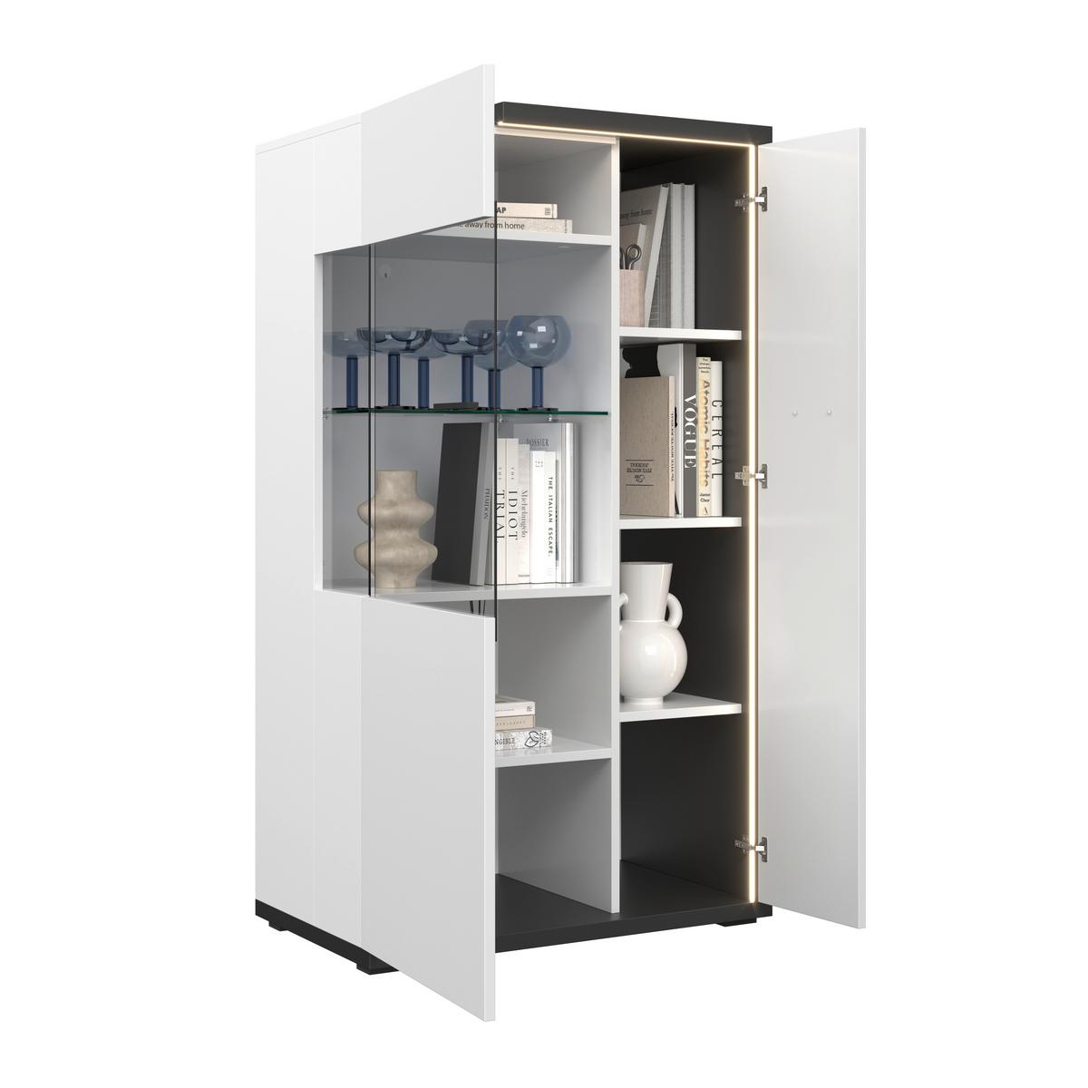 Vitrine Ambiente B: 73,4 cm mit LED, Alpinweiss/Anthrazit - Weiß Hochglanz/Anthrazit, MODERN, Glas/Holzwerkstoff (73,4/131,6/43,6cm)