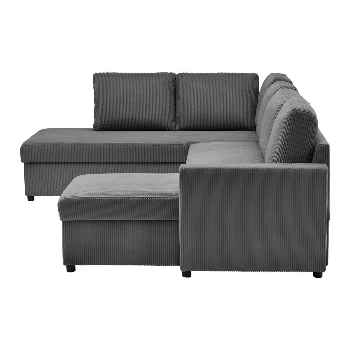 Sedací souprava MARTINA U, levá, antracitový manšestr - antracitová, Moderní, kov/dřevo (204/276/146cm) - Mömax