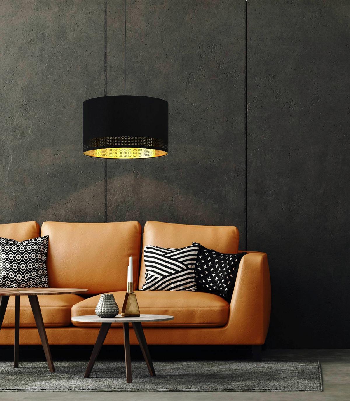 Hängeleuchte Esteperra H:110cm 1-Flammig, Textilschirm - Goldfarben/Schwarz, Design, Textil/Metall (38/110cm) - Eglo