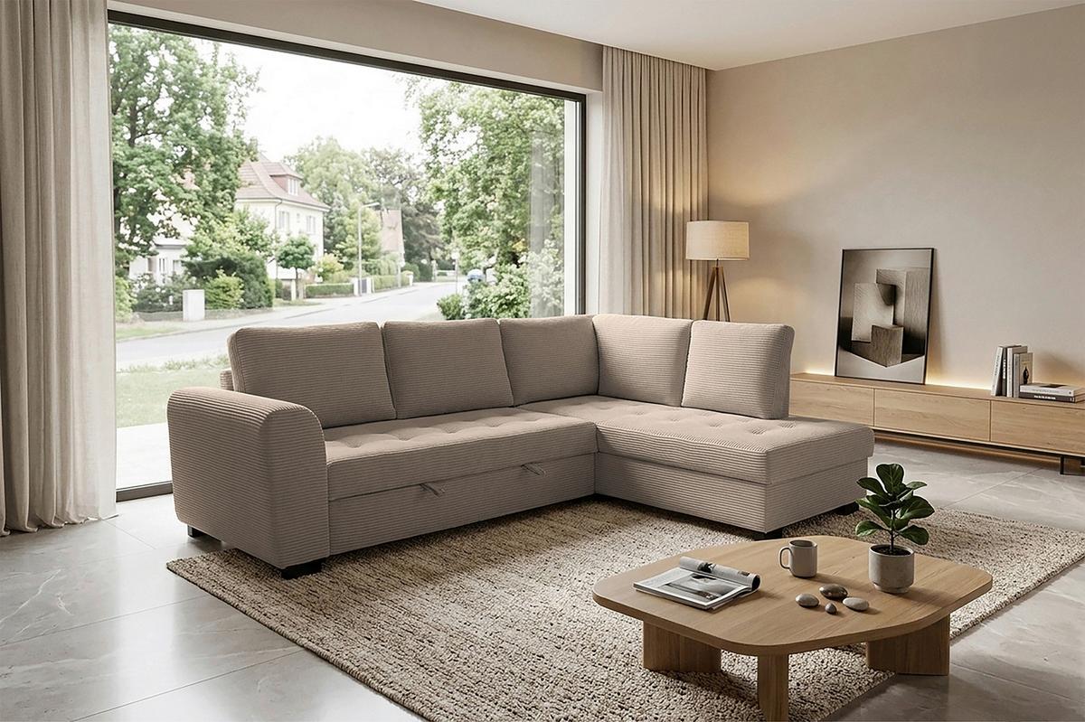 Ecksofa John Karamell S: 239x178 cm - Karamell/Schwarz, Trend, Textil (239/178cm)