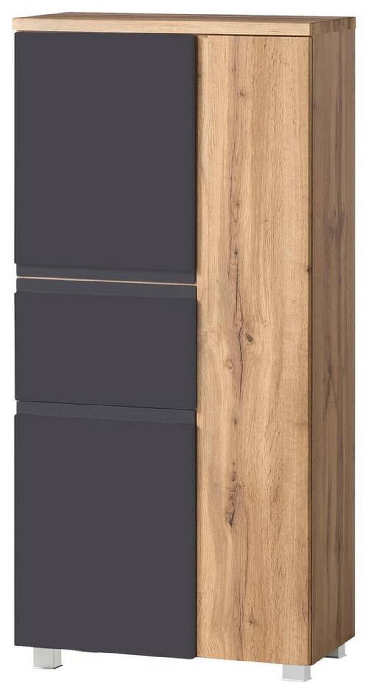 Midischrank Varese B: 65 Cm Grau/eiche Wotan - Silberfarben/Eiche Wotan, MODERN, Holzwerkstoff (65/130/35cm) - Held
