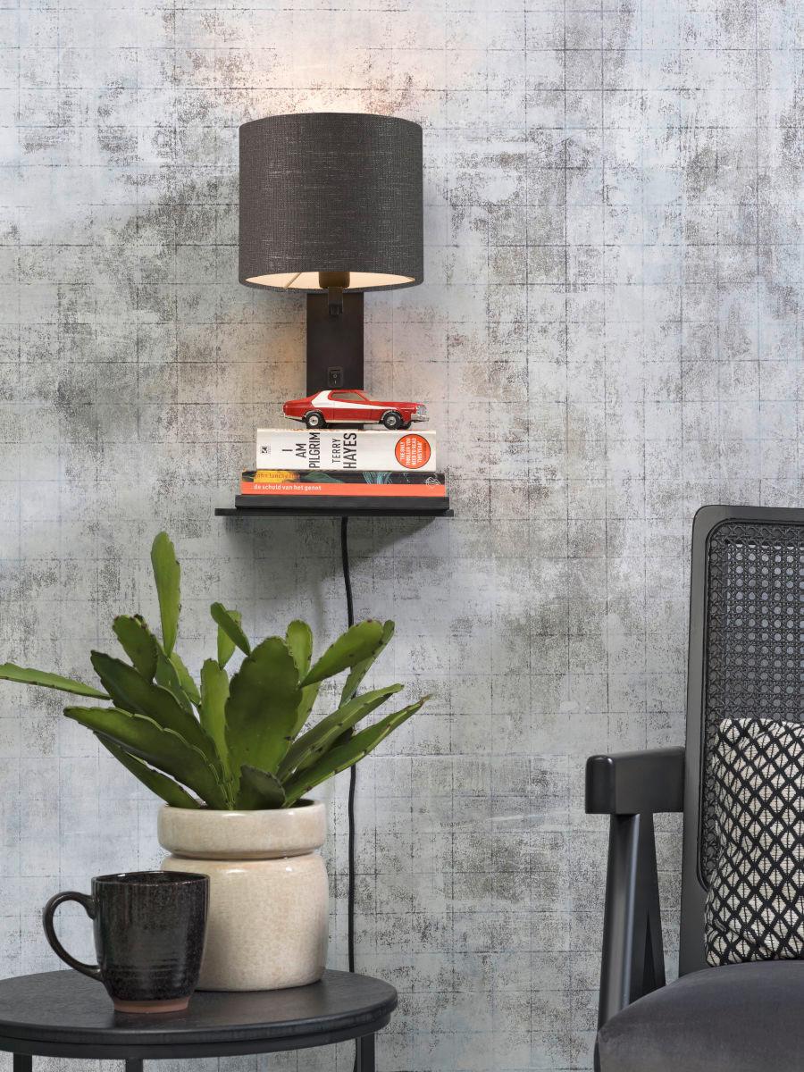 Wandleuchte Andes/W1/B/1815/Dg - Dunkelgrau/Schwarz, Trend, Holz/Textil (19/24/36cm) - Good & Mojo