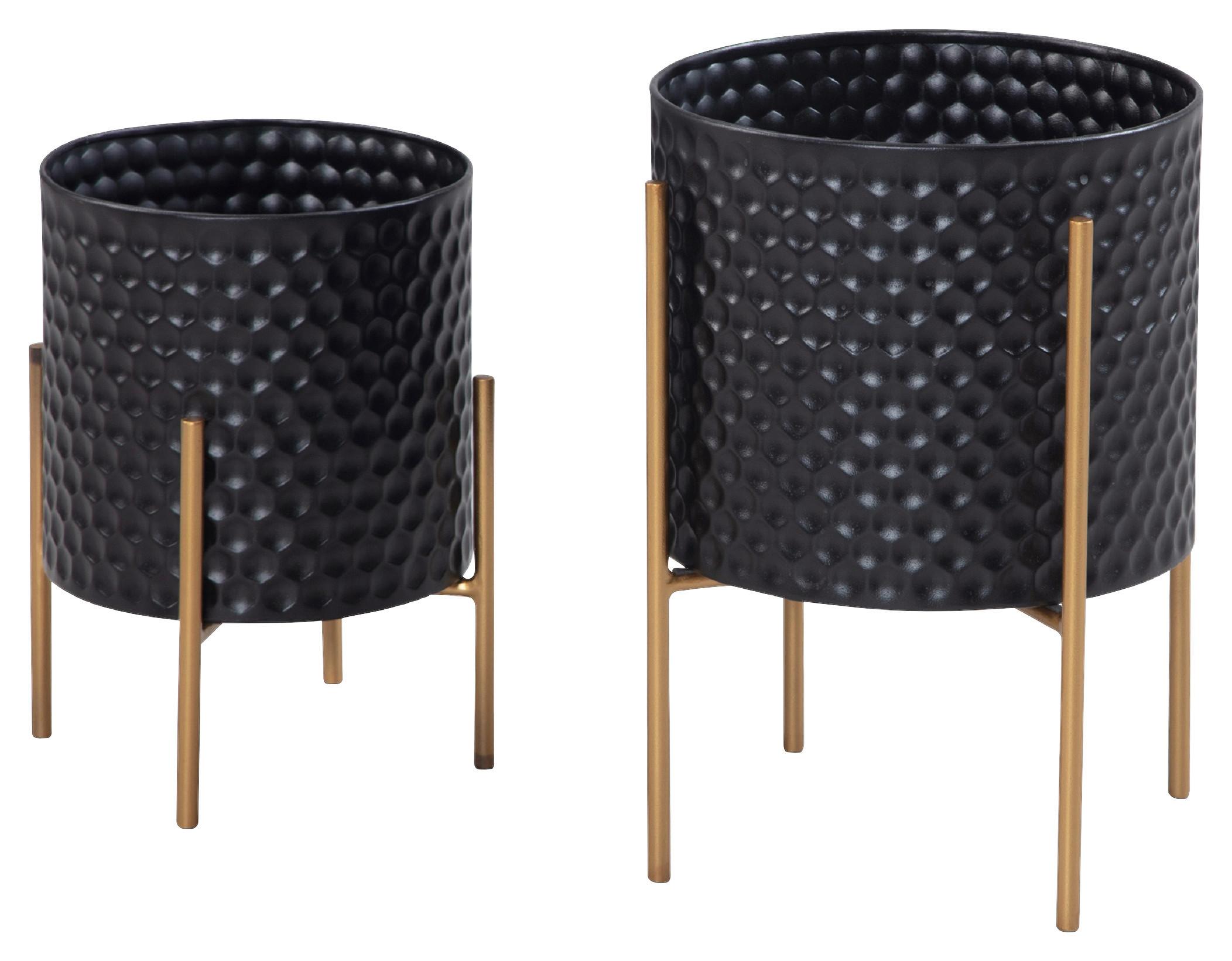 Pflanztopf 2er Set Metall Schwarz/gold - Schwarz, Design, Metall (24-30/35,5-44cm) - MID.YOU