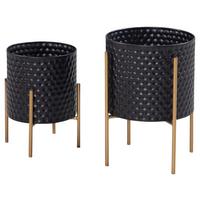 Pflanztopf 2er Set Metall Schwarz/Gold - Schwarz, Design, Metall (24-30/35,5-44cm) - MID.YOU