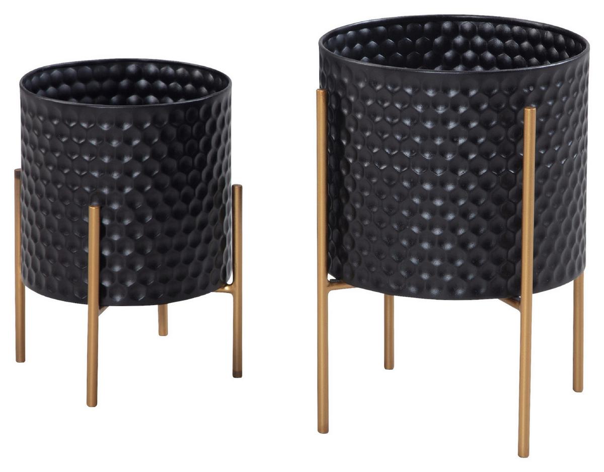 Pflanztopf 2er Set Metall Schwarz/Gold - Schwarz, Design, Metall (24-30/35,5-44cm) - MID.YOU