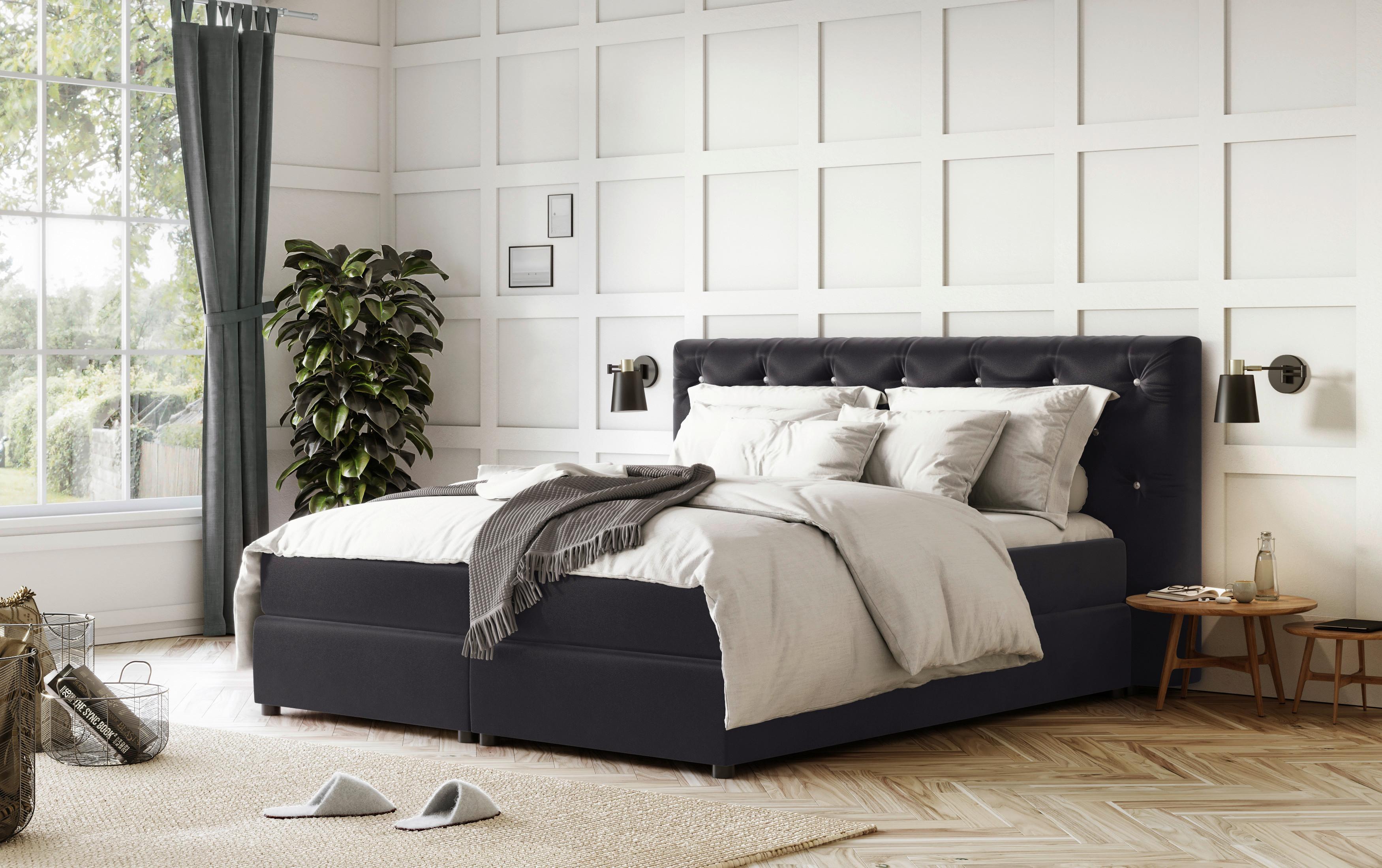 Boxspringbett Castle Schwarz Lf: 180x200 cm - Schwarz, Holzwerkstoff/Textil (180/200cm) - MID.YOU