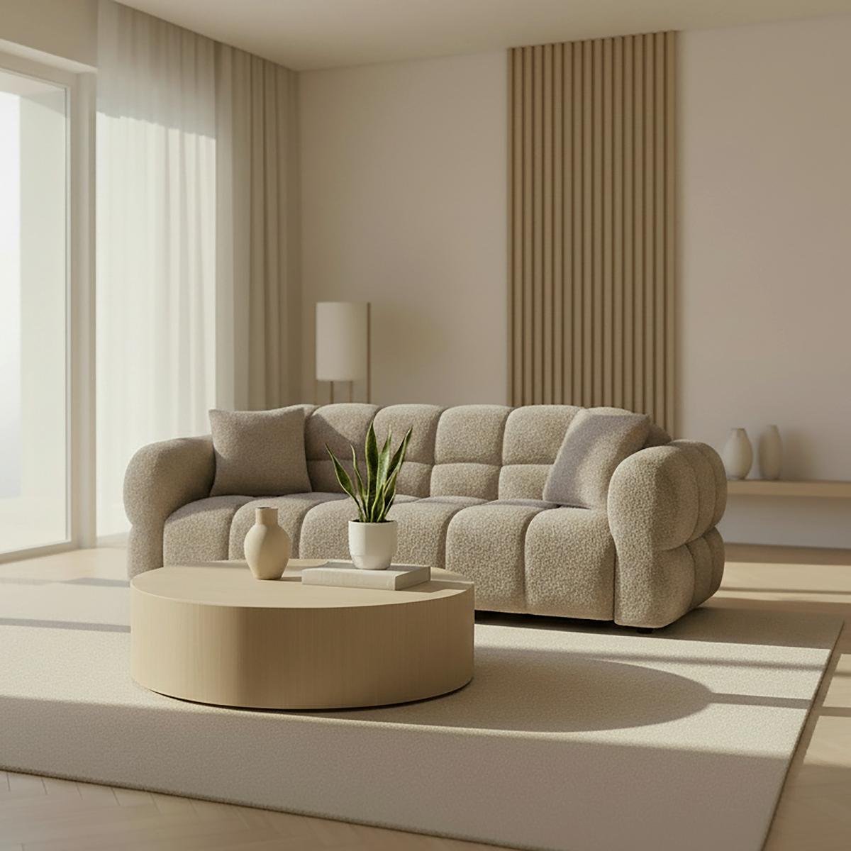 Pohovka MARIE, hnědá žinylka, max. 360 kg - černá/přírodní barvy, Moderní, dřevo/textil (232/77/90cm) - Bessagi Home