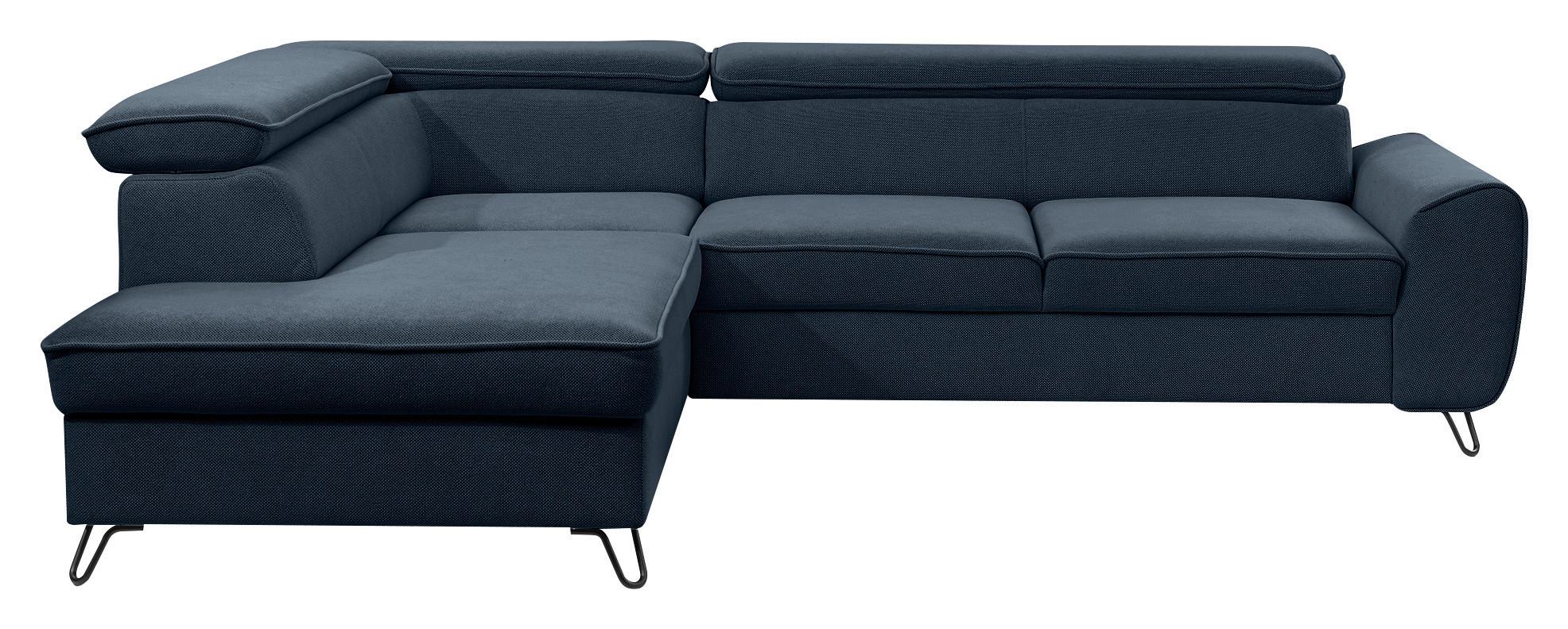 Rohová sedačka IDYLLA, levá tmavě modrá,úl.prostor,lůžko - černá/tmavě modrá, Design, kov/textil (200/250cm)
