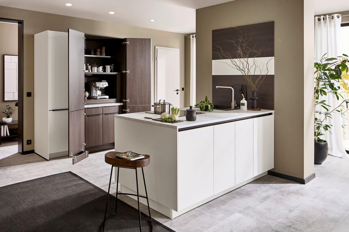 Einbauküche Ip 3150 - Nussbaumfarben/Weiß, MODERN, Holzwerkstoff (226,4cm) - Impuls