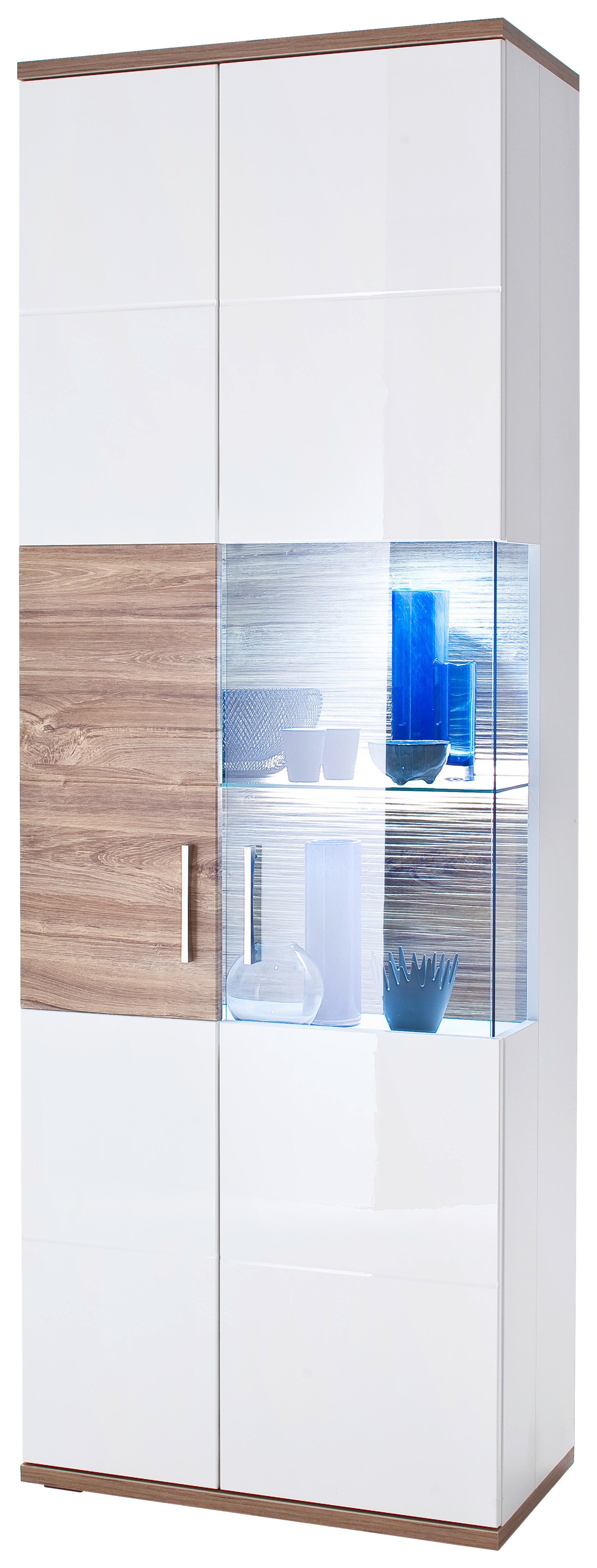 Vitrine Luzern B: 70 cm Weiß/Eichefarben - Eichefarben/Weiß, Design, Glas/Holzwerkstoff (70/199/37cm) - Livetastic