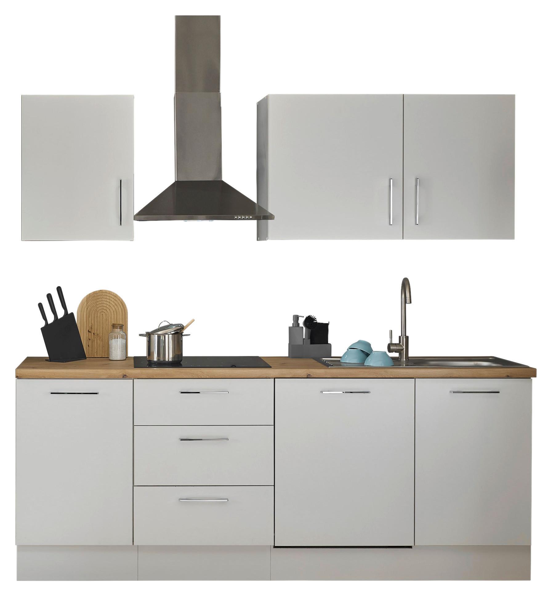 Kuchyňský blok Turin 220 cm bílá/ dekor dub Artisan - bílá/černá, Moderní, kov/kompozitní dřevo (220cm)