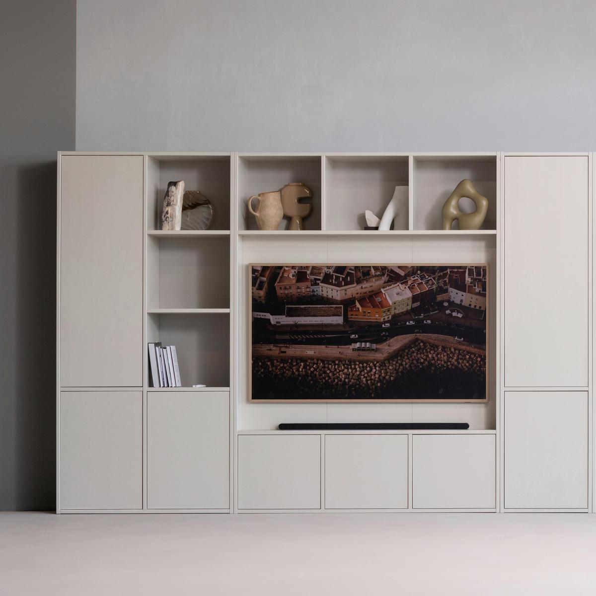 WOHNWAND Meggy Grau B: 160cm - Grau, Design, Holz (160/215/40cm) - Livetastic