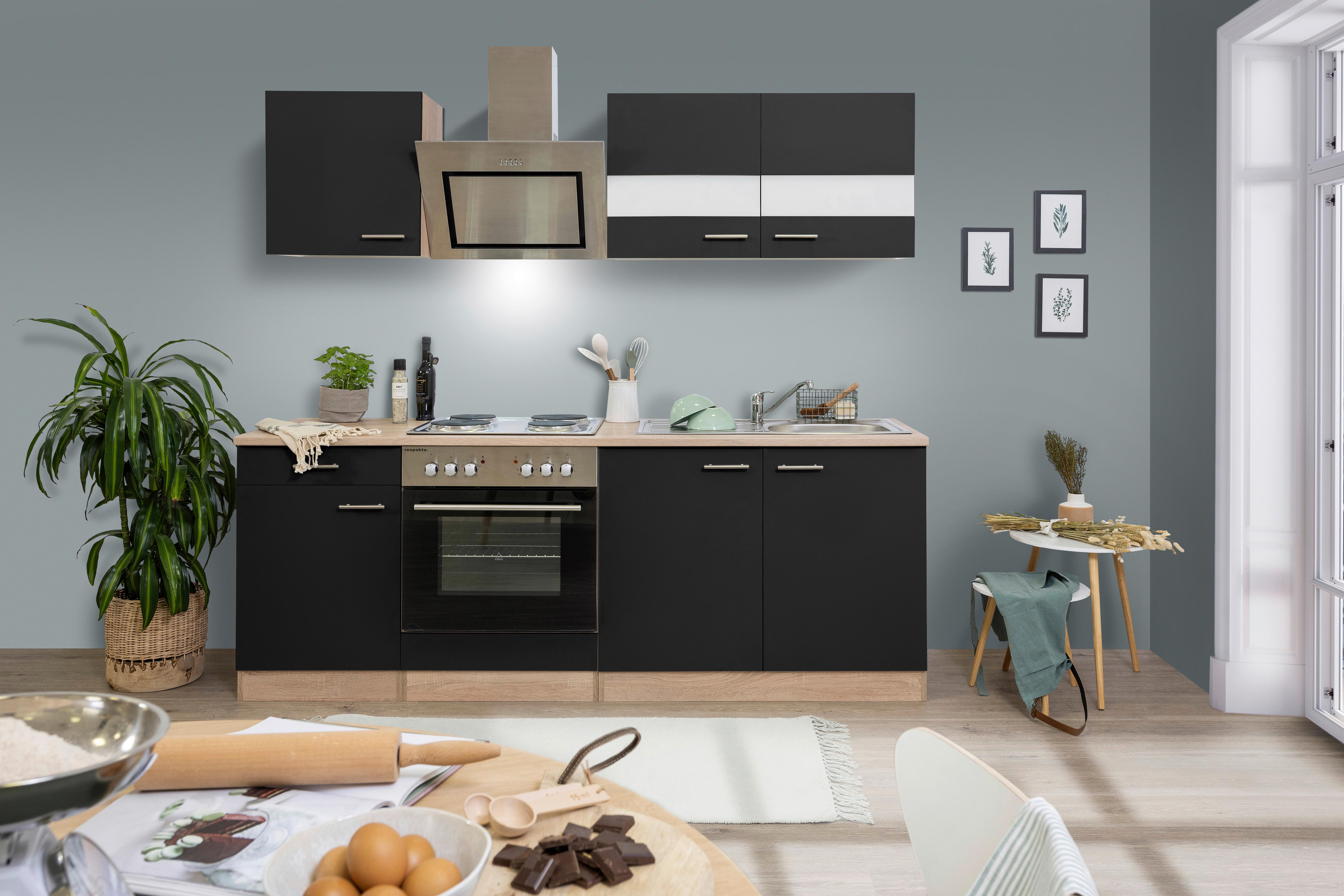 Küchenblock Merle Küchenblock 210 cm - Eichefarben/Schwarz, Basics, Holzwerkstoff (210cm) - Respekta