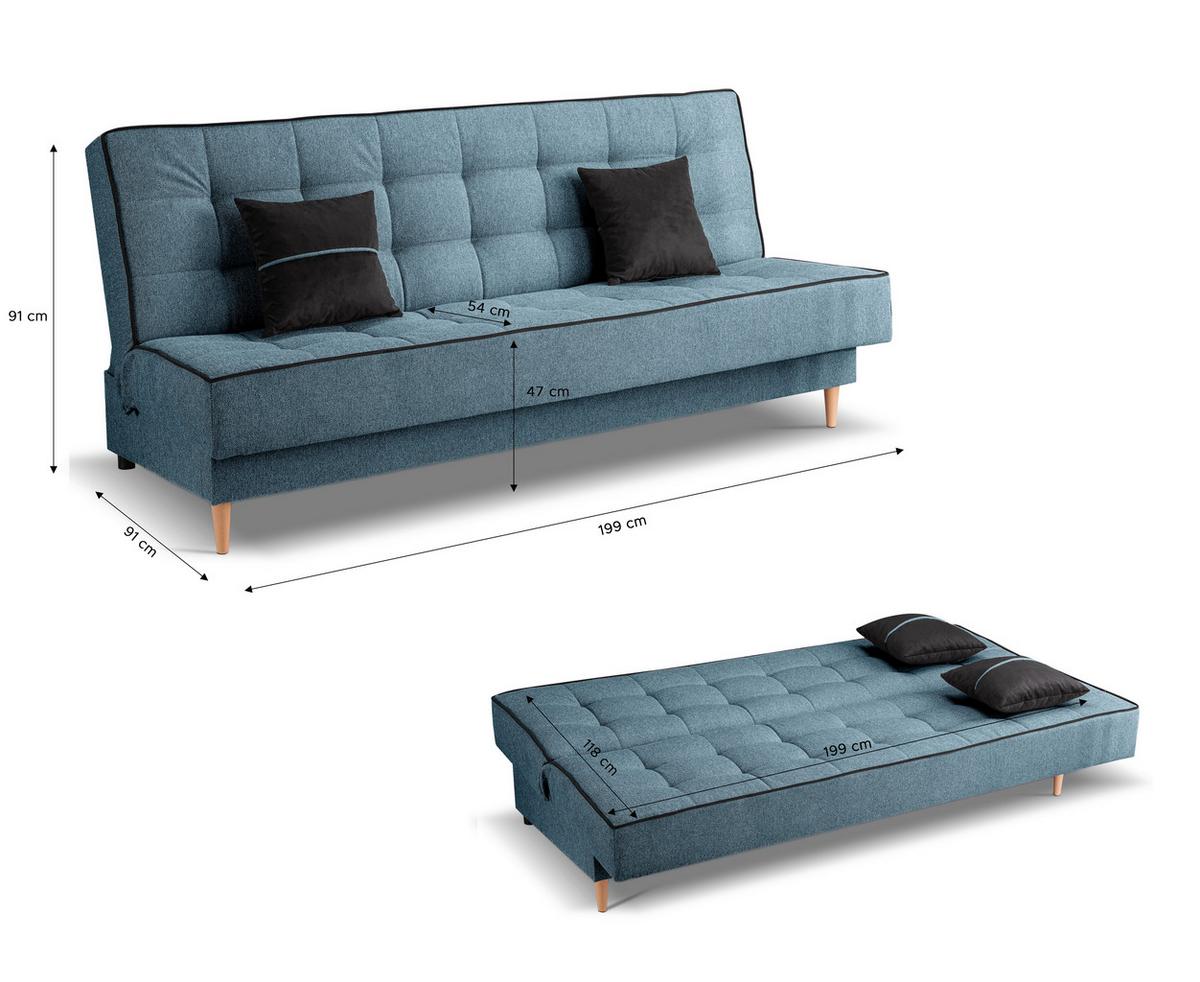 Schlafsofa Bono Blau B: 199cm - Hellbraun/Blau, Basics, Holz/Textil (199/91/91cm) - MID.YOU