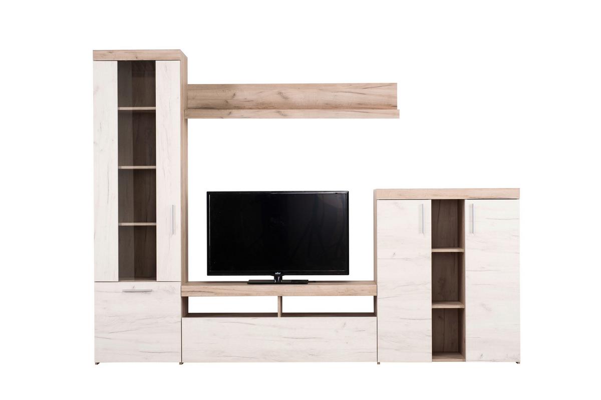 Szekrénysor Arno - Bianco tölgy/szürke tölgy, Modern, faalapú anyag/üveg (262/195/35cm) - Best Price